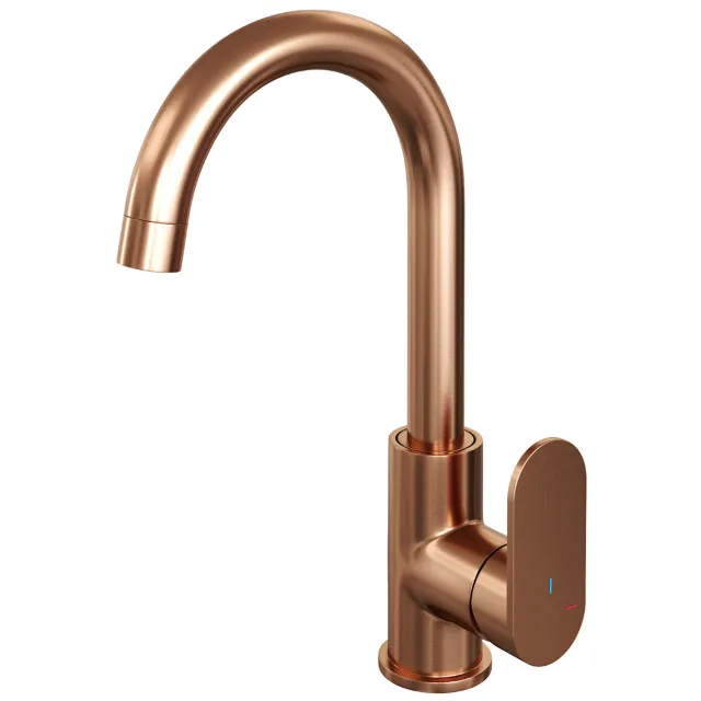 Brauer Wastafelmengkraan Brauer Copper Edition Coldstart Opbouw Hoog Gebogen Platte Hendel Geborsteld Koper PVD