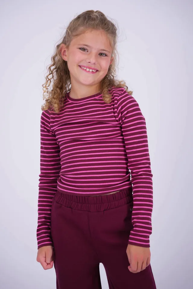 Vingino gestreepte longsleeve donkerrood/roze
