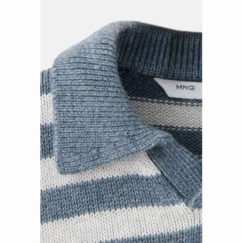 Mango Kids rechtvallende gebreide gestreepte trui - middenblauw/lichtblauw, foto 5