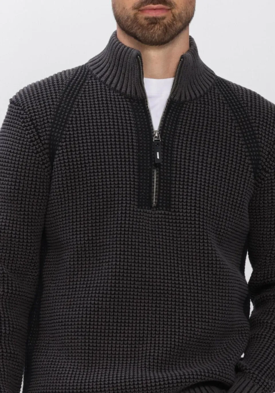 CHASIN' Oliver Dual Halfzip katoenen regular fit gebreide trui - antraciet, foto 6