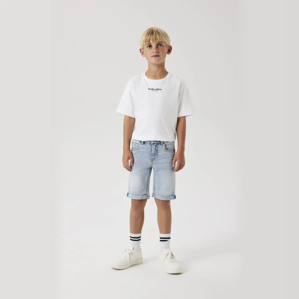 NAME IT slim fit jeansshort lichtblauw light blue bleached denim, foto 3