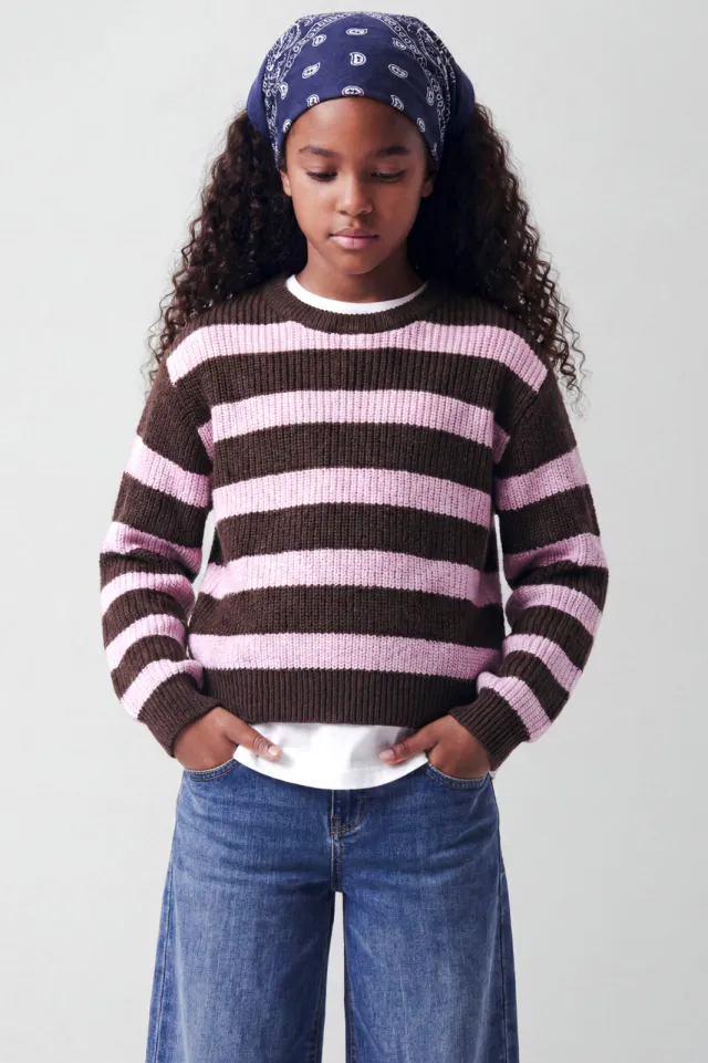 NAME IT KIDS oversized gebreide gestreepte trui - bruin Bruin/roze