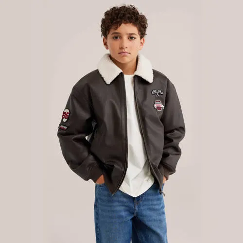 WE Fashion teddy bomberjack met patches bruin, foto 3
