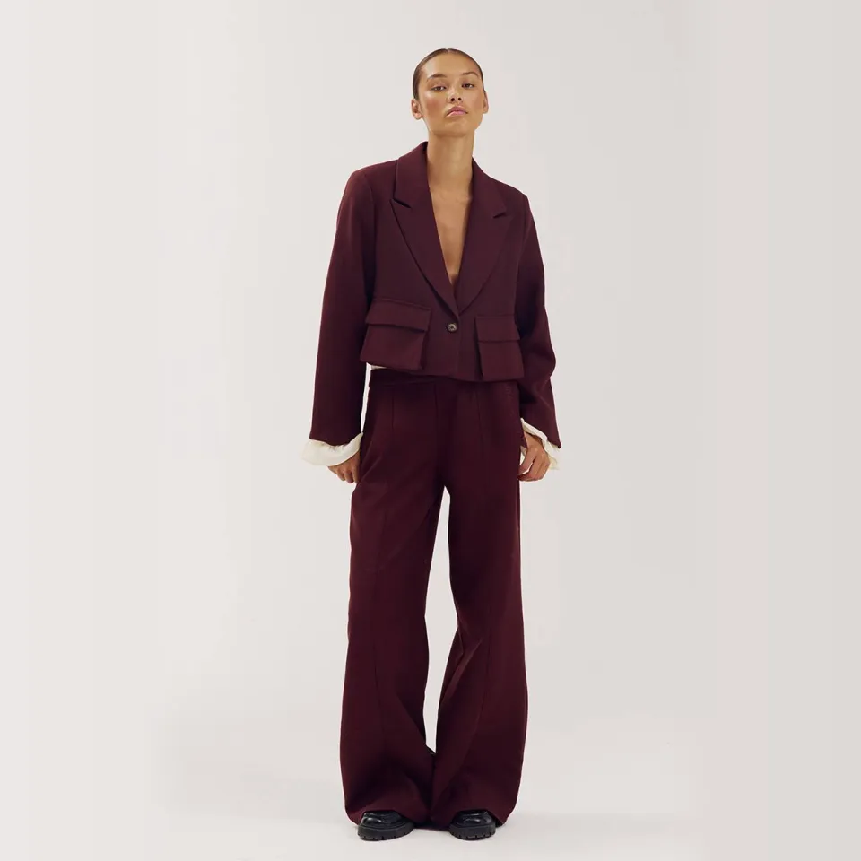 Harper & Yve wide leg broek - donkerrood