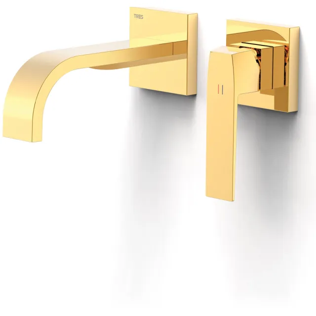 Tres Slim Exclusive inbouw wastafelmengkraan goud gebogen uitloop