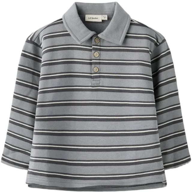 Lil' Atelier MINI gestreepte polo - grijsblauw/donkergrijs