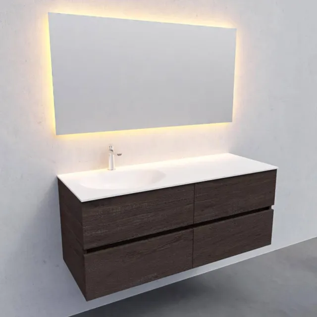 Boss & Wessing Badkamermeubel Solid Surface AQS Stockholm 120x46 cm Links Wood Dark Brown 4 Laden Boss & Wessing Houtlook