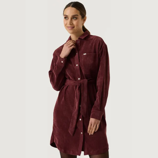 Garcia corduroy mini blousejurk met ceintuur - donkerrood, foto 5