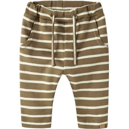 Lil' Atelier baby loose fit broek gestreept bruin Bruin/wit