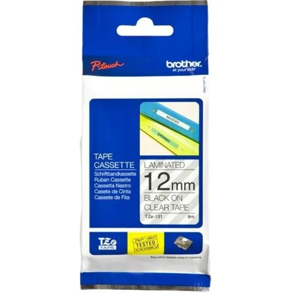 Brother Labeltape brother p-touch tze-131 standaard 12mm Zwart op transparant