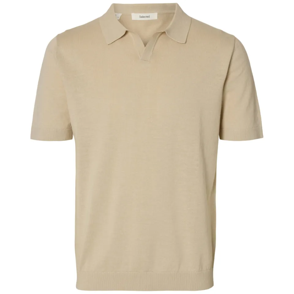 SELECTED MEN Selected regular polo met linnen fijn gebreid beige, foto 2