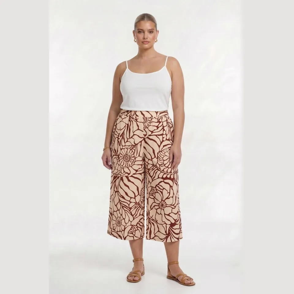 Yoek BLOOMPOPPY culotte beige donkerrood Beige/donkerrood