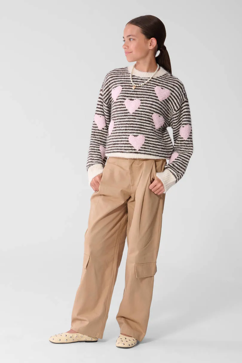 Shoeby gebreide gestreepte trui met hartjes en wol - zwart/wit/roze, foto 3