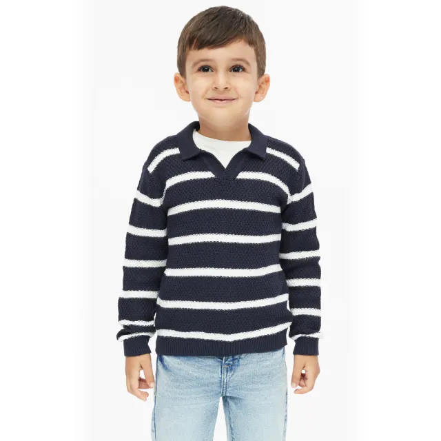 S.Oliver gebreide gestreepte polo - donkerblauw Donkerblauw/wit