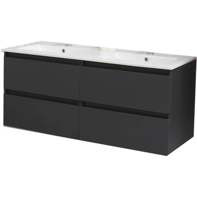 Boss & Wessing Badkamermeubel BWS Pepper Wastafel Porselein Twee Kraangaten 120x55x46 cm Antraciet
