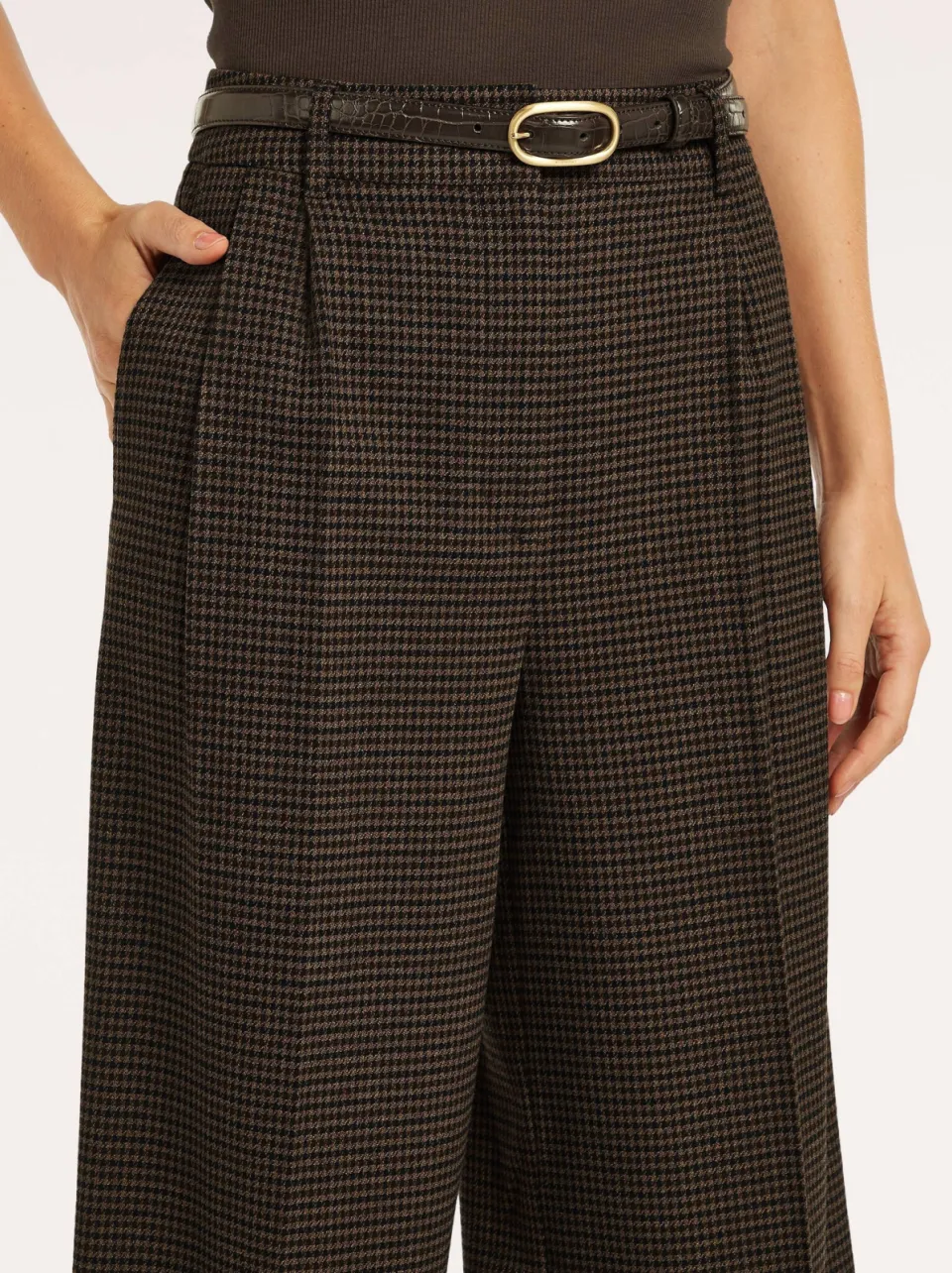 Beaumont wide leg pied-de-poule broek - donkerbruin, foto 3
