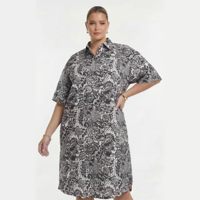 Yoek Aquabel blouse-jurk grijs Grijs/zwart
