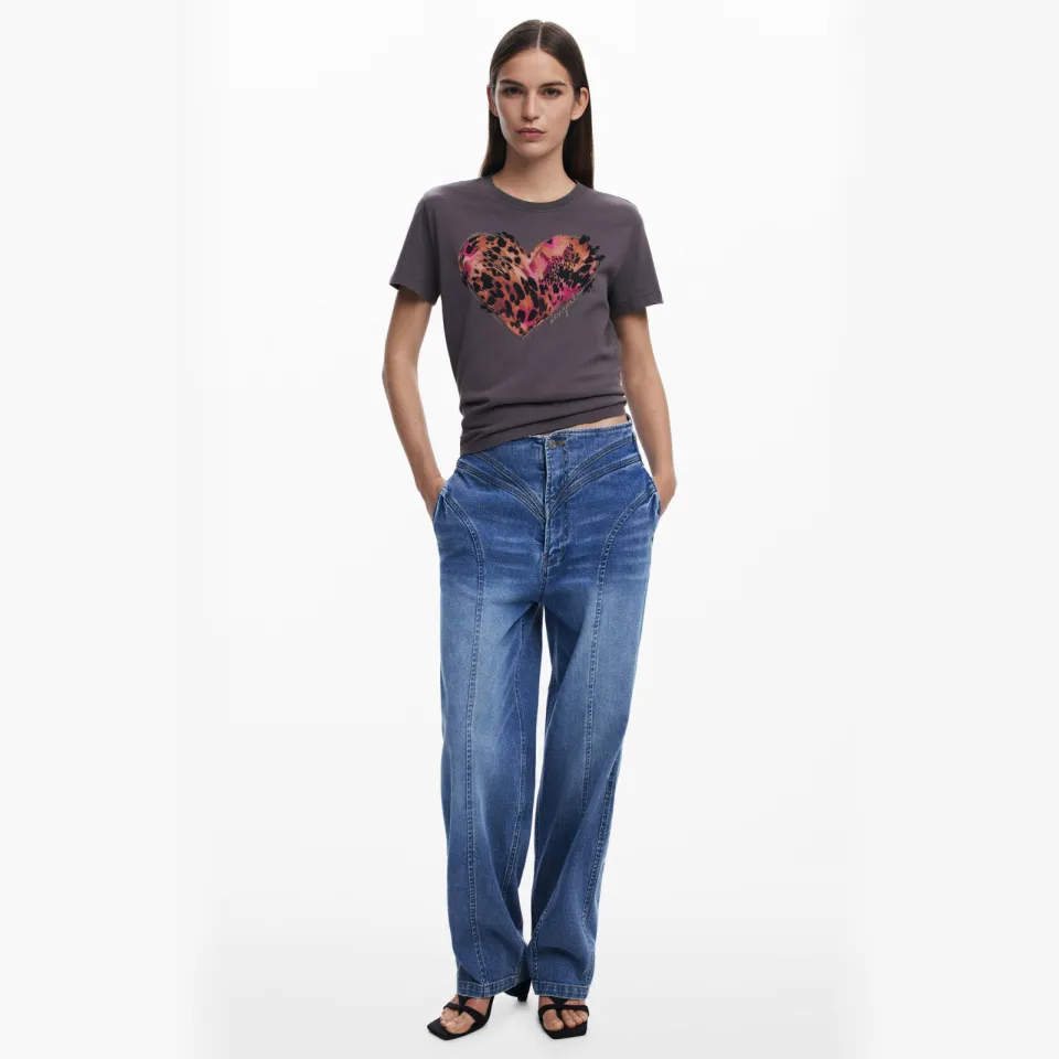 Desigual T-shirt lichtgrijs Lichtgrijs/oranje
