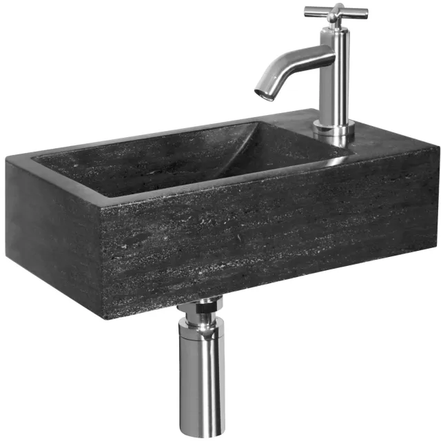 Wiesbaden Fonteinset | Matera | Natuursteen | 40x23x10.5cm | Rechts | Chroom Zwart