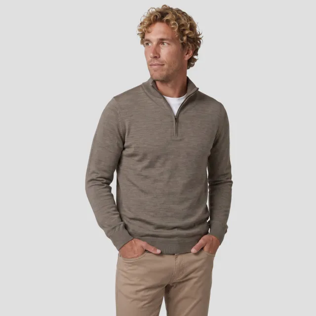 Profuomo wollen regular fit gebreide gemêleerde trui - bruin Taupe