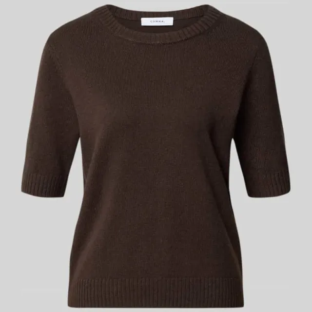 Comma Pullover van katoenmix in fijntricotlook donkerbruin
