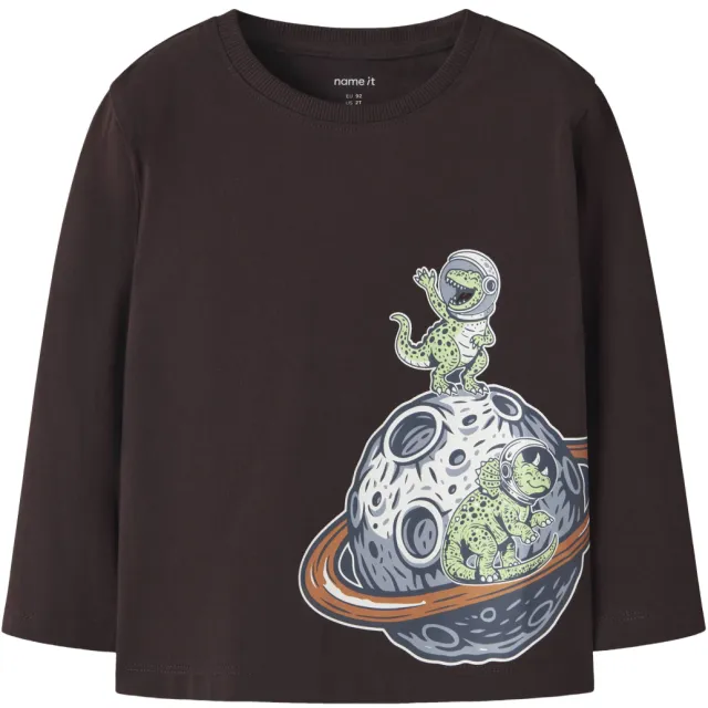 NAME IT longsleeve met space dinoprint bruin