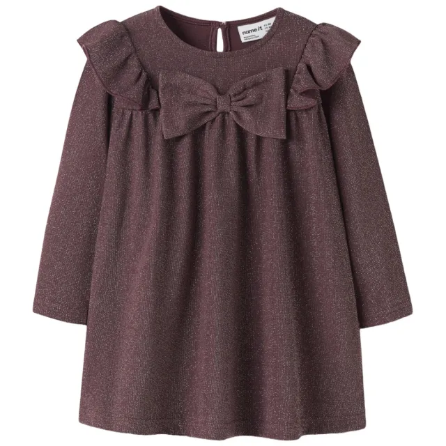 NAME IT MINI glitterjurk met ruches - wijnrood, foto 2