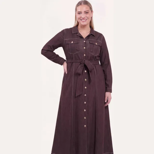 Yoek Denim Brown midi-jurk bruin