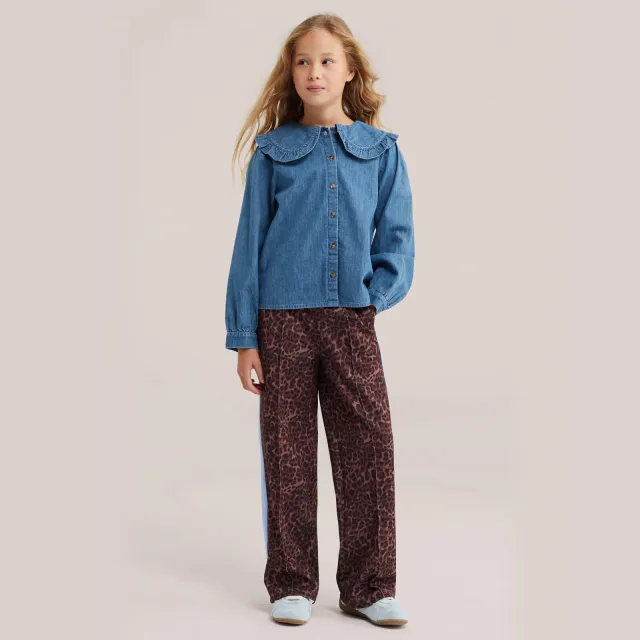 WE Fashion wijde broek panterprint bruin Bruin/blauw