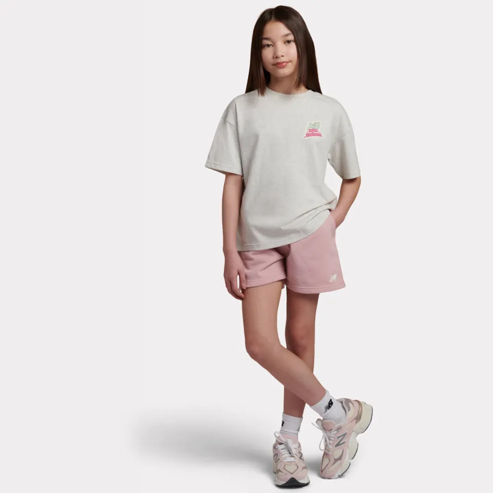 New Balance T-shirt met backprint ecru Ecru/roze
