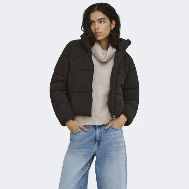 Only ONLNEWDOLLY corduroy puffer jas donkerbruin