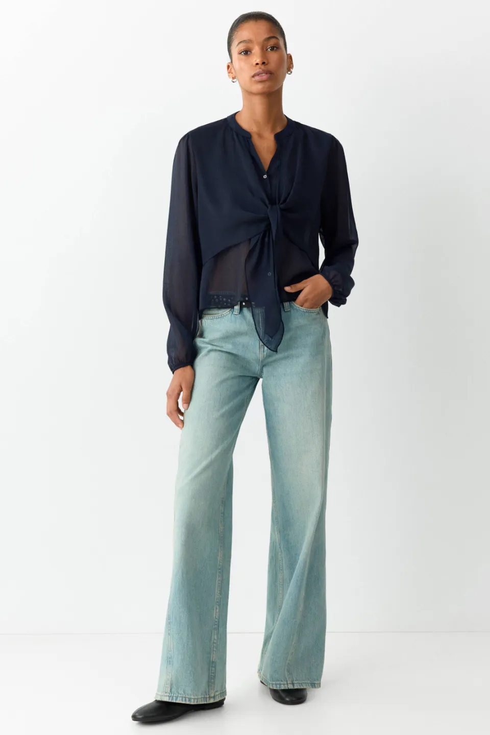 Mango Teen semi-transparante blousetop donkerblauw