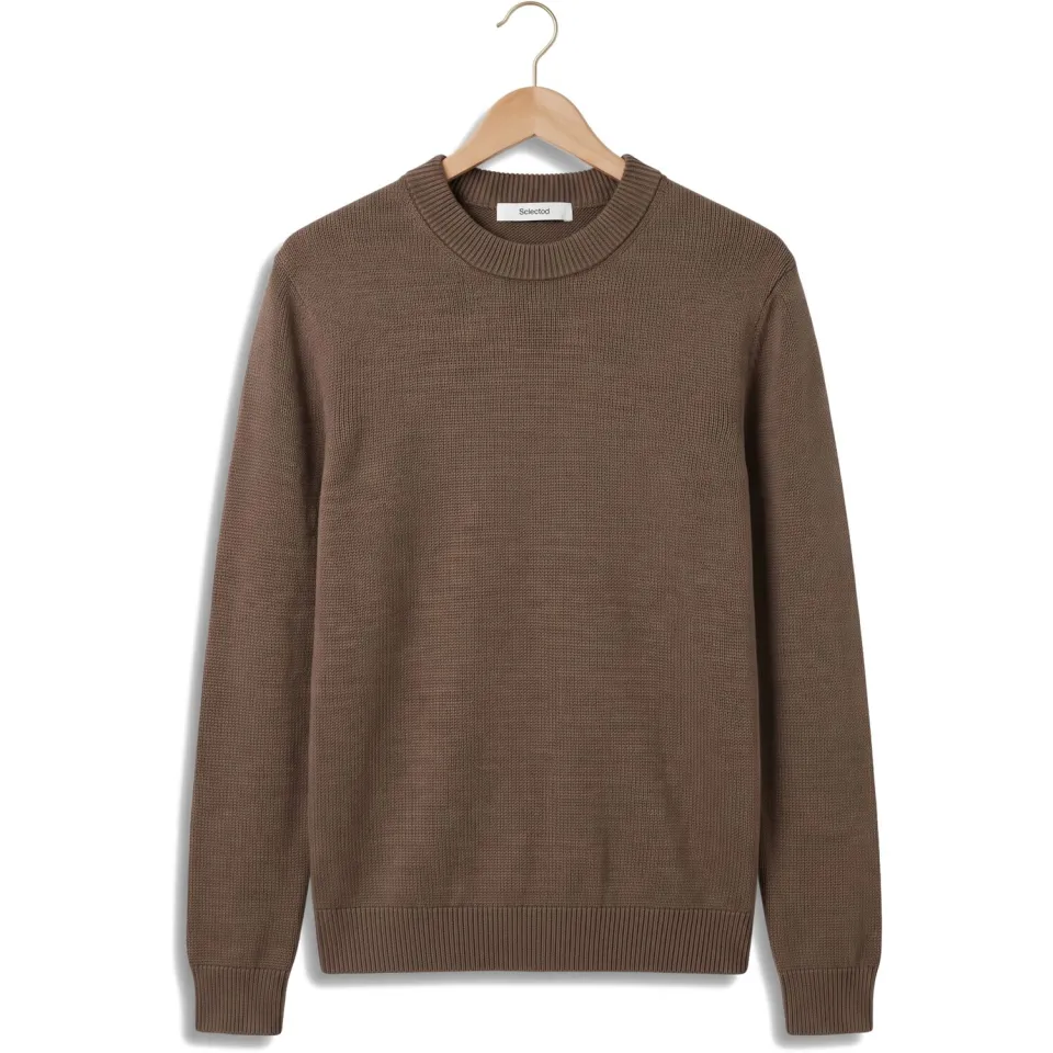 Selected Regular fit gebreide pullover van puur katoen model 'DANE' Morel