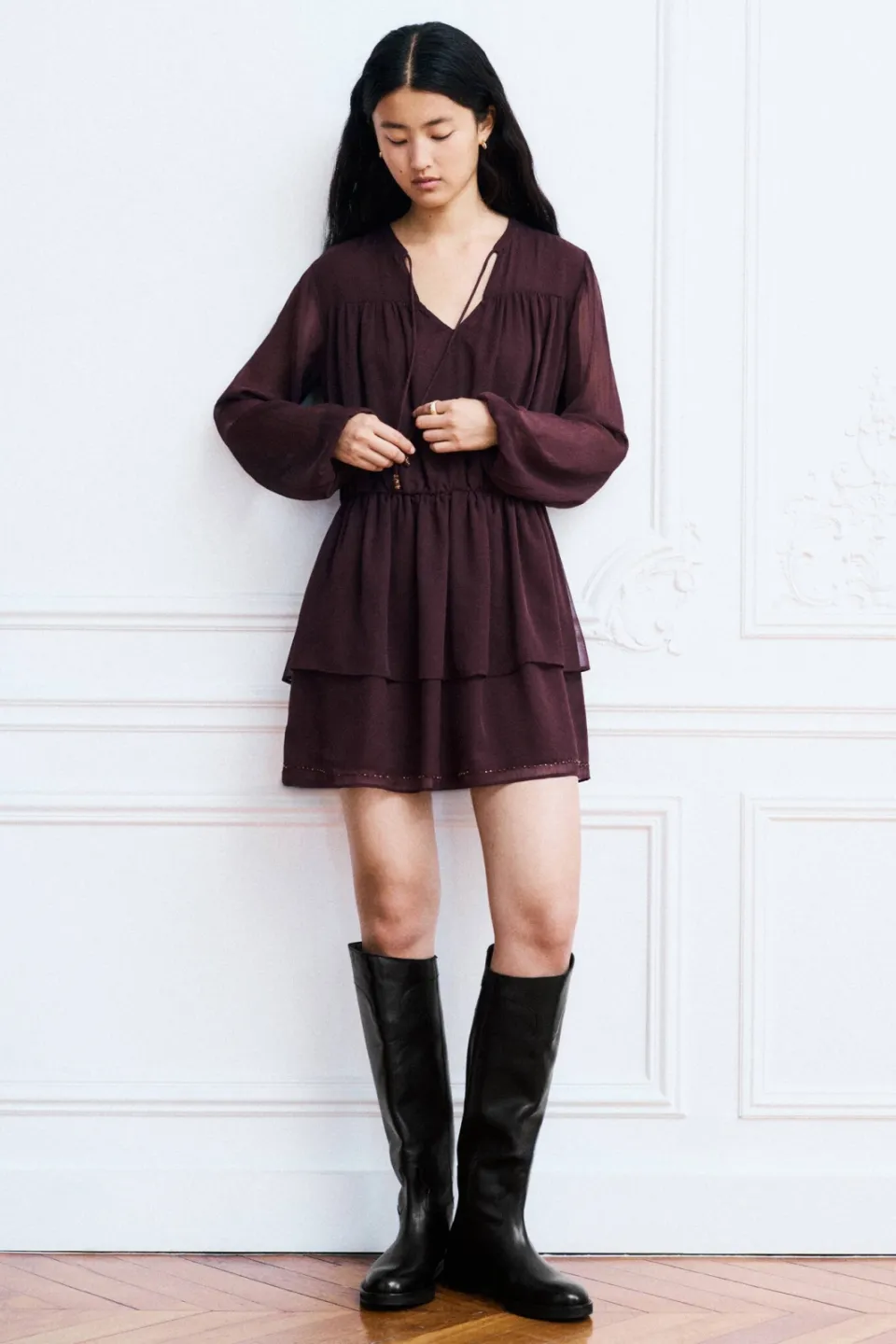 Mango TEEN midi blousejurk met borduursels - paars, foto 4