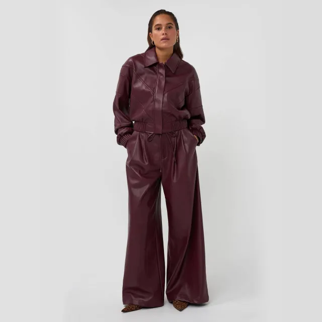 AMAYA Amsterdam imitatieleren wide leg broek - donkerrood
