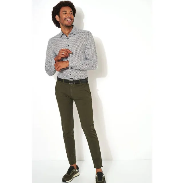 Desoto Slim Fit jersey overhemd wit gestipt Wit met groen