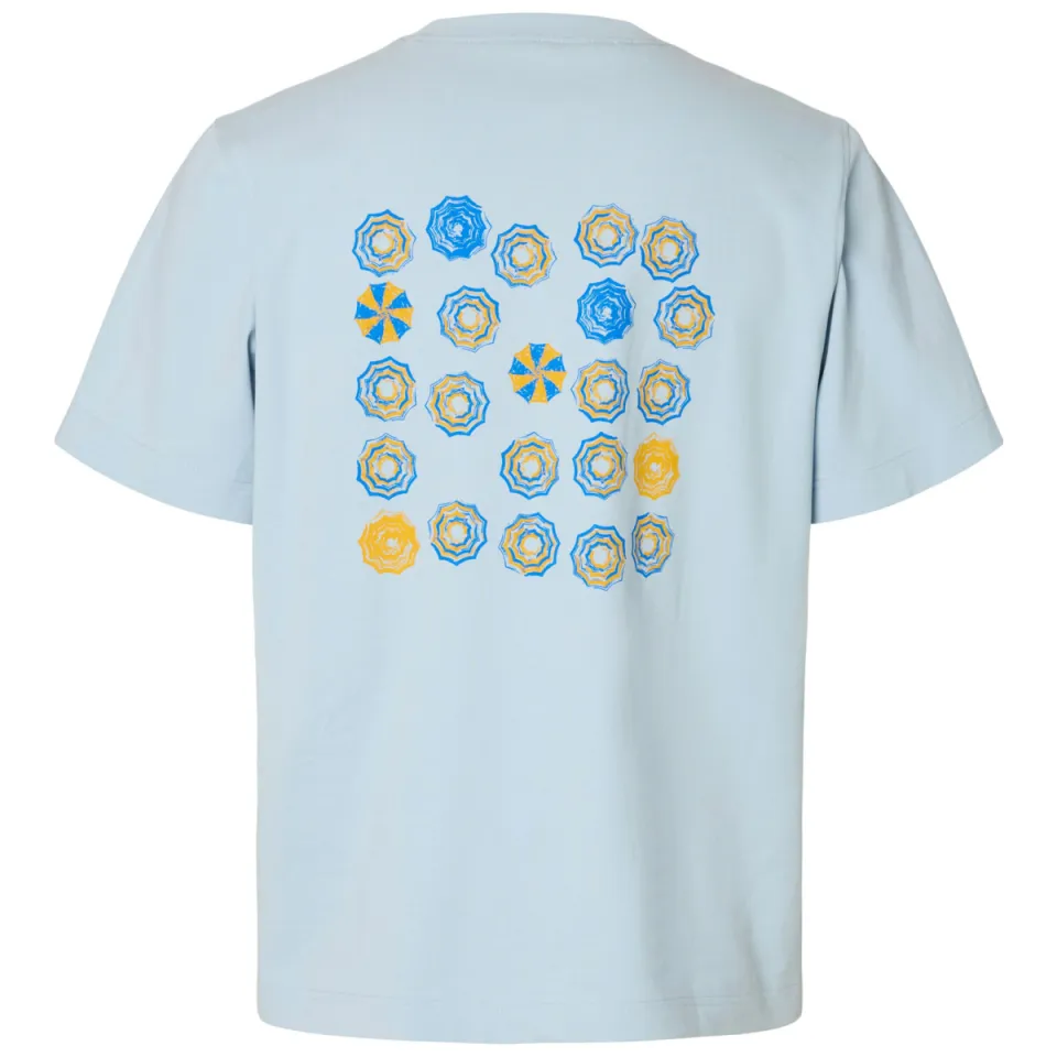 Selected regular T-shirt met backprint lichtblauw skyway, foto 3