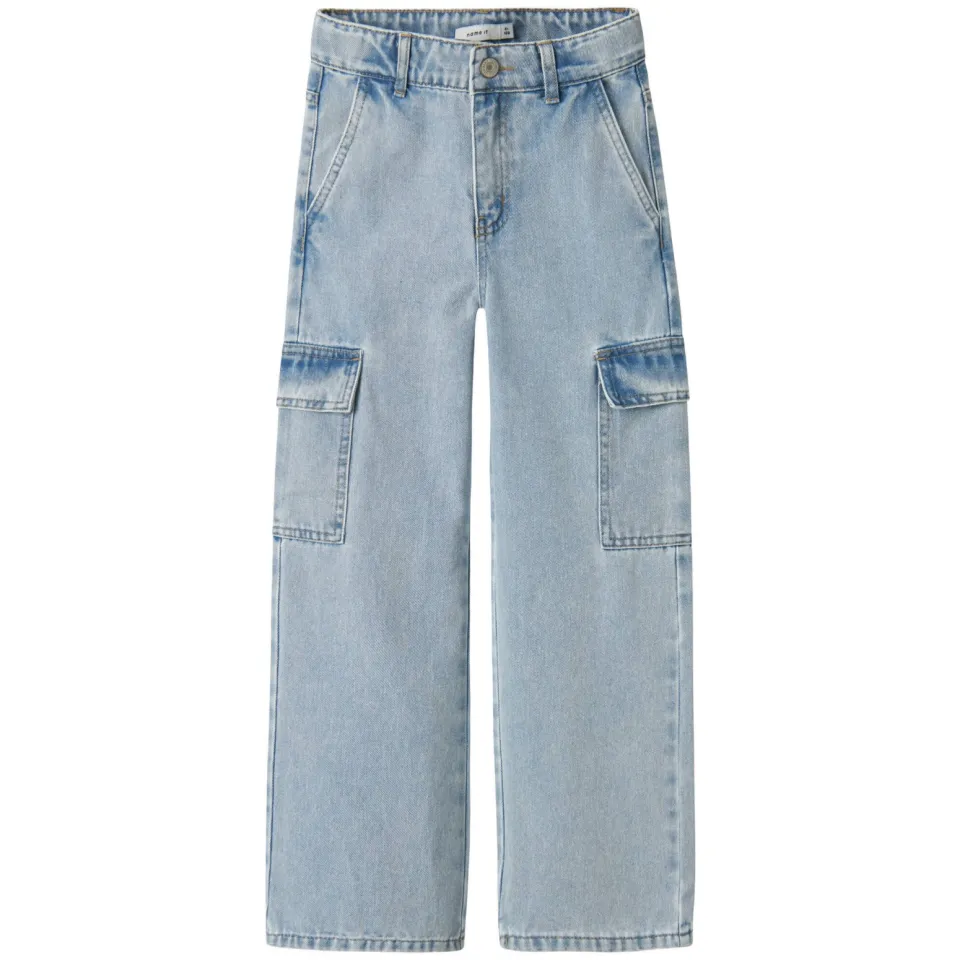 NAME IT KIDS wide leg regular waist jeans light blue bleached, foto 2