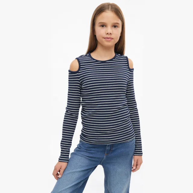s.Oliver gestreepte longsleeve met cut-out donkerblauw/wit