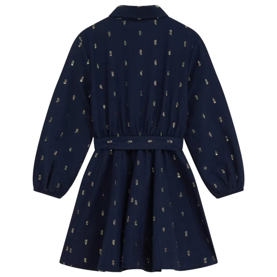 WE Fashion korte jurk met glitterprint donkerblauw donkerblauw/goud, foto 4