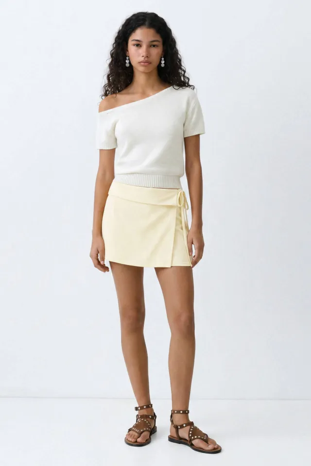 Mango off shoulder gebreide top wit