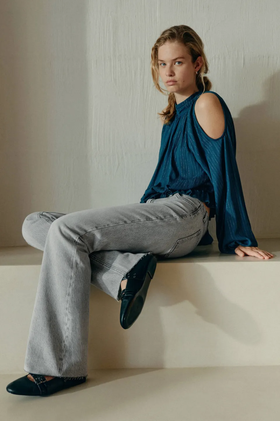 Mango blousetop met glitters blauw