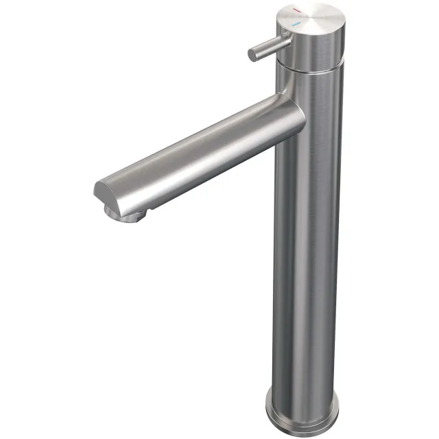 Brauer Wastafelmengkraan Brauer Brushed Edition Coldstart Opbouw Hoog Korte Ronde Hendel Geborsteld RVS PVD