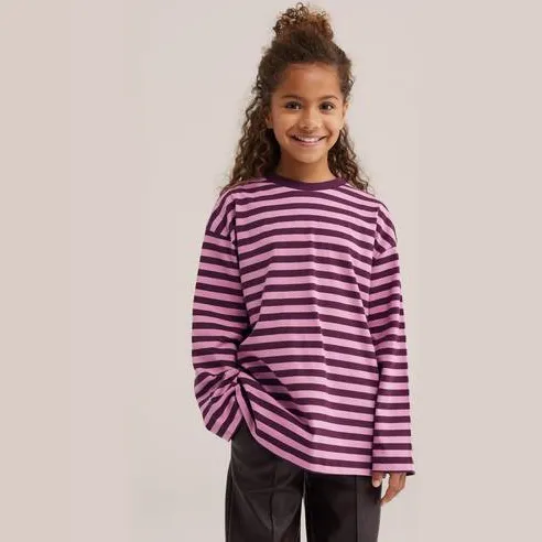 WE Fashion longsleeve gestreept donkerrood/roze, foto 2