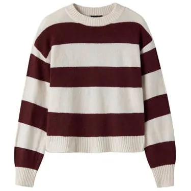 LMTD gebreide gestreepte trui met wol - donkerpaars Meisjes Polyester Ronde hals Donkerpaars/wit
