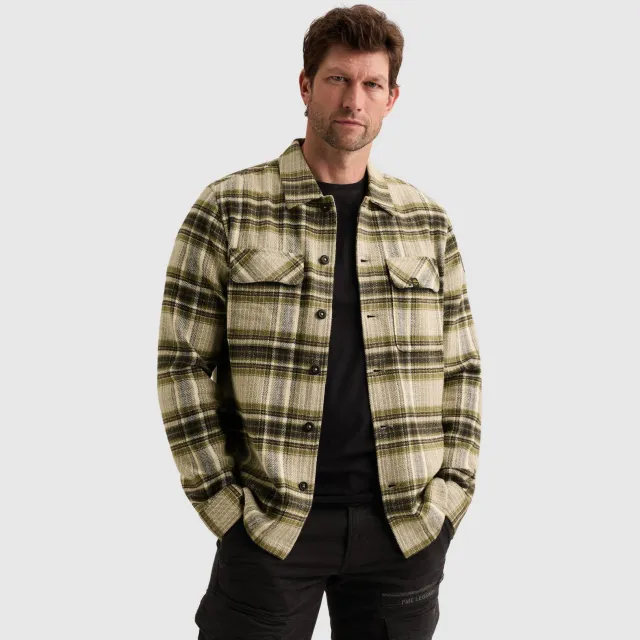 PME Legend regular fit geruit overshirt - loden groen Loden Green
