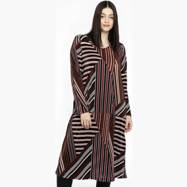 Yoek STRIPES plissé jurk donkerrood Zwart