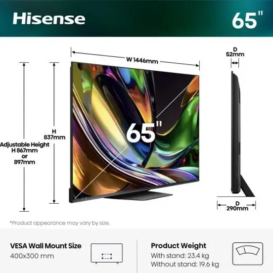 Hisense 65UR8S televisie zwart, foto 3