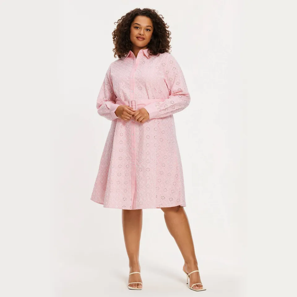 Yoek blousejurk broderie roze Roze/wit
