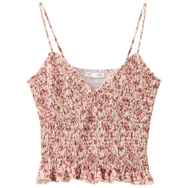 Mango spaghettitop met ruches en print roze Roze/groen/beige